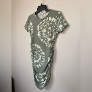 Tie-Dye Sage Green Ruched Mini Dress
